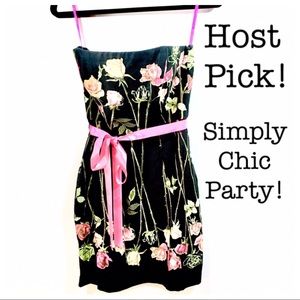 Strapless black/floral Betsey Johnson dress w/ bow